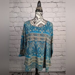 Veranee women's long sleeve stretch knit paisley print popover top size 2x BBIN